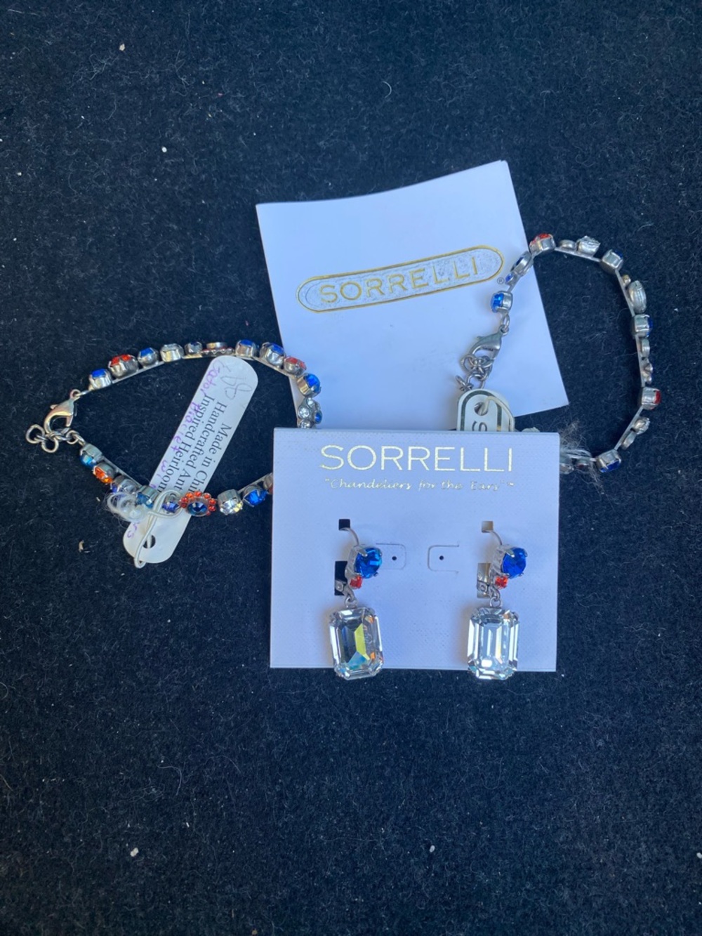 Sorrelli Clear Crystal Drop Earrings with Blue and Orange Accent Set